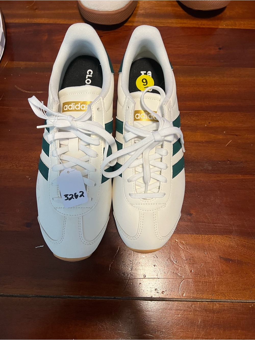 adidas Cream Sneakers with Dark Green Three-Stripes